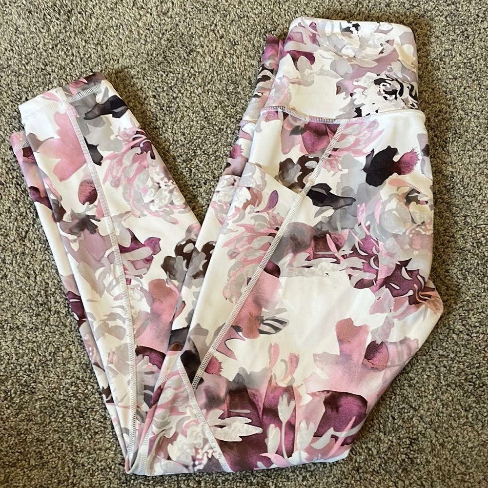 Athleta Floral Leggings - Pink and White